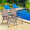 Giantex Set of 2 Patio Folding Chairs, Outdoor Patio Dining Chairs w/Armrest, Sling Back, Metal Frame, Outside Use for Lawn Camping Garden Pool Beach Yard Lounge, No Assembly, Yellow(Brown)