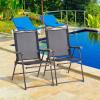 Giantex Set of 2 Patio Folding Chairs, Outdoor Patio Dining Chairs w/Armrest, Sling Back, Metal Frame, Outside Use for Lawn Camping Garden Pool Beach Yard Lounge, No Assembly, Yellow(Black)