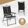 Giantex Set of 2 Patio Folding Chairs, Outdoor Patio Dining Chairs w/Armrest, Sling Back, Metal Frame, Outside Use for Lawn Camping Garden Pool Beach Yard Lounge, No Assembly, Yellow(Black)