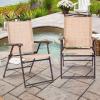 Giantex Set of 2 Patio Folding Chairs, Outdoor Patio Dining Chairs w/Armrest, Sling Back, Metal Frame, Outside Use for Lawn Camping Garden Pool Beach Yard Lounge, No Assembly, Yellow(Yellow)