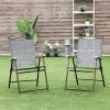 Giantex Set of 2 Patio Folding Chairs, Outdoor Patio Dining Chairs w/Armrest, Sling Back, Metal Frame, Outside Use for Lawn Camping Garden Pool Beach Yard Lounge, No Assembly, Yellow(Grey)