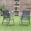 Giantex Set of 2 Patio Folding Chairs, Outdoor Patio Dining Chairs w/Armrest, Sling Back, Metal Frame, Outside Use for Lawn Camping Garden Pool Beach Yard Lounge, No Assembly, Yellow(Black)