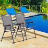 Giantex Set of 2 Patio Folding Chairs, Outdoor Patio Dining Chairs w/Armrest, Sling Back, Metal Frame, Outside Use for Lawn Camping Garden Pool Beach Yard Lounge, No Assembly, Yellow(Grey)
