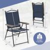 Giantex Set of 2 Patio Folding Chairs, Outdoor Patio Dining Chairs w/Armrest, Sling Back, Metal Frame, Outside Use for Lawn Camping Garden Pool Beach Yard Lounge, No Assembly, Yellow(Navy)