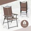 Giantex Set of 2 Patio Folding Chairs, Outdoor Patio Dining Chairs w/Armrest, Sling Back, Metal Frame, Outside Use for Lawn Camping Garden Pool Beach Yard Lounge, No Assembly, Yellow(Brown)