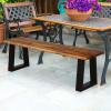 Giantex Set of 2 Wooden Dining Bench Seating Chair Rustic Indoor &Outdoor Furniture(Rustic Brown&black)