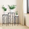 Giantex Set of 3 Metal Plant Stand, 3 Pieces Flower Pots Display Rack with Vines and Crystal Floral Design, Irons Planter Supports End Table for Home Patio Garden (Square)