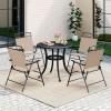Giantex Set of 4 Patio Folding dining chairs for Camping, Beach, Backyard, Deck Portable w/Armrest and Metal Frame, 4-Pack (Brown)(Beige)