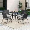 Giantex Set of 4 Patio Folding dining chairs for Camping, Beach, Backyard, Deck Portable w/Armrest and Metal Frame, 4-Pack (Brown)(Grey)