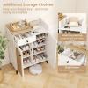 Giantex Shoe Cabinet with Doors, 6-Tier Shoe Organizer Cabinet with Drawer, 6 Removable Shelves & Metal Legs, Modern Wooden Shoe Storage Cabinet for Entryway, Closet, Hallway, Living Room, White