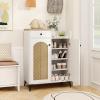 Giantex Shoe Cabinet with Doors, 6-Tier Shoe Organizer Cabinet with Drawer, 6 Removable Shelves & Metal Legs, Modern Wooden Shoe Storage Cabinet for Entryway, Closet, Hallway, Living Room, White