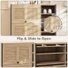 Giantex Shoe Cabinet with Flip & Slide Doors, Entry Way Shoe Rack Cabinet with Adjustable Cube Shelves, Freestanding Wood Shoe Cabinet Storage for Entryway, Closet, Hallway, Living Room, Foyer, Oak(Louvered Doors)