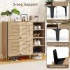 Giantex Shoe Cabinet with Flip & Slide Doors, Entry Way Shoe Rack Cabinet with Adjustable Cube Shelves, Freestanding Wood Shoe Cabinet Storage for Entryway, Closet, Hallway, Living Room, Foyer, Oak(Louvered Doors)