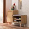 Giantex Shoe Cabinet with Shoe Bench – Rattan Shoe Storage Cabinet, Shoe Rack Organizer for 10-12 Pairs, Padding Seat Cushion, Boho Entryway Bench with Shelves for Hallway Mudroom Bedroom