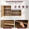 Giantex Shoe Cabinet with Shoe Bench – Rattan Shoe Storage Cabinet, Shoe Rack Organizer for 10-12 Pairs, Padding Seat Cushion, Boho Entryway Bench with Shelves for Hallway Mudroom Bedroom