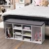 Giantex Shoe Storage Bench with Cushion, Entryway Shoe Rack Bench, Adjustable Shelves, 10-Cubbies Shoe Organizer Bench for Entryway, Living Room, Bedroom, Hallway, Closet, Mudroom (White)(White)