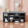 Giantex Shoe Storage Bench with Cushion, Entryway Shoe Rack Bench, Adjustable Shelves, 10-Cubbies Shoe Organizer Bench for Entryway, Living Room, Bedroom, Hallway, Closet, Mudroom (White)(Grey)