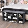 Giantex Shoe Storage Bench with Cushion, Entryway Shoe Rack Bench, Adjustable Shelves, 10-Cubbies Shoe Organizer Bench for Entryway, Living Room, Bedroom, Hallway, Closet, Mudroom (White)(Grey)
