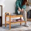 Giantex Small Entryway Bench with Storage, 2-Tier Bamboo Shoe Rack Bench with Flip Top Storage Space and Padded Cushion, Shoe Organizer for Entryway, Living Room, Hallway, Bedroom,Natural