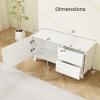 Giantex Small TV Stand for Tvs up to 44″, White Entertainment Center w/Storage & Drawers, Sideboard Buffet Cabinet, Modern TV Console Table w/Wavy Pattern Design for Bedroom, Living Room