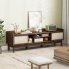 Giantex TV Stand for 65” TV, Entertainment Center with Woven Doors, Sliding Door, Adjustable Shelf & Compartment, Cable Holes, Mid Century Modern Media Console Table, Television Stands for Living Room