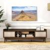 Giantex TV Stand for 65” TV, Entertainment Center with Woven Doors, Sliding Door, Adjustable Shelf & Compartment, Cable Holes, Mid Century Modern Media Console Table, Television Stands for Living Room