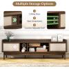 Giantex TV Stand for 65” TV, Entertainment Center with Woven Doors, Sliding Door, Adjustable Shelf & Compartment, Cable Holes, Mid Century Modern Media Console Table, Television Stands for Living Room