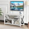 Giantex TV Stand for Bedroom, TV Cabinet for TV Up to 55″, Entertainment Center with Storage Shelf & Cable Hole, X-Shaped Metal Frame, TV Console Table for Living Room (White)(White)