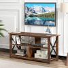 Giantex TV Stand for Bedroom, TV Cabinet for TV Up to 55″, Entertainment Center with Storage Shelf & Cable Hole, X-Shaped Metal Frame, TV Console Table for Living Room (White)(Brown)