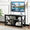 Giantex TV Stand for Bedroom, TV Cabinet for TV Up to 55″, Entertainment Center with Storage Shelf & Cable Hole, X-Shaped Metal Frame, TV Console Table for Living Room (White)(Black)