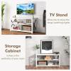Giantex TV Stand for Bedroom, TV Cabinet for TV Up to 55″, Entertainment Center with Storage Shelf & Cable Hole, X-Shaped Metal Frame, TV Console Table for Living Room (White)(White)