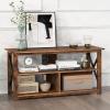 Giantex TV Stand for Bedroom, TV Cabinet for TV Up to 55″, Entertainment Center with Storage Shelf & Cable Hole, X-Shaped Metal Frame, TV Console Table for Living Room (White)(Brown)