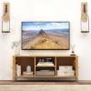 Giantex TV Stand for TVs up to 55” – Farmhouse Entertainment Center with 2 Cabinets, Storage Shelves, PE Rattan Doors, 5 Metal Legs, Cable Management Holes, Boho TV Media Console for Living Room