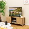 Giantex TV Stand for TVs up to 55” – Farmhouse Entertainment Center with 2 Cabinets, Storage Shelves, PE Rattan Doors, 5 Metal Legs, Cable Management Holes, Boho TV Media Console for Living Room