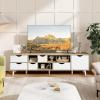 Giantex TV Stand for TVs up to 65”, Entertainment Center with 5 Drawers, 1 Cabinet, Adjustable Shelf, 3 Open Compartments, Mid Century Modern Media Console Table, Television Stands for Bedroom, Oak
