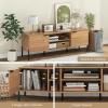 Giantex TV Stand for TVs up to 65”, Entertainment Center with Charging Station, 2 Cabinets, Open Shelves, 6 Sturdy Metal Legs, Modern Media Console, Television Stands for Bedroom, Living Room, Natural