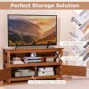 Giantex TV Stand with Power Outlet for TVs up to 50 Inch, Entertainment Center with 2-Door Cabinet, Storage Shelf, 2 Cable Holes, Modern Media Console Table for Living Room, Bedroom, TV Cabinet, Brown(Brown)