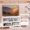 Giantex TV Stand with Power Outlet for TVs up to 50 Inch, Entertainment Center with 2-Door Cabinet, Storage Shelf, 2 Cable Holes, Modern Media Console Table for Living Room, Bedroom, TV Cabinet, Brown(White)