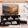 Giantex TV Stand with Power Outlet for TVs up to 50 Inch, Entertainment Center with 2-Door Cabinet, Storage Shelf, 2 Cable Holes, Modern Media Console Table for Living Room, Bedroom, TV Cabinet, Brown(Black)