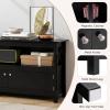 Giantex TV Stand with Power Outlet for TVs up to 50 Inch, Entertainment Center with 2-Door Cabinet, Storage Shelf, 2 Cable Holes, Modern Media Console Table for Living Room, Bedroom, TV Cabinet, Brown(Black)