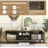 Giantex TV Stand with Power Outlet for TVs up to 60”, Entertainment Center with Cable Hole, Cabinets, Adjustable Shelf, Modern Media Console, Television Stands for Living Room Bedroom (Black)(Rustic Brown)