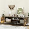 Giantex TV Stand with Power Outlet for TVs up to 60”, Entertainment Center with Cable Hole, Cabinets, Adjustable Shelf, Modern Media Console, Television Stands for Living Room Bedroom (Black)(Rustic Brown)