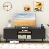 Giantex TV Stand with Power Outlet for TVs up to 60”, Entertainment Center with Cable Hole, Cabinets, Adjustable Shelf, Modern Media Console, Television Stands for Living Room Bedroom (Black)(Black)