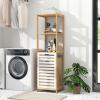 Giantex Tilt Out Laundry Hamper – Laundry Hamper Cabinet with 3 Tier Storage Shelves, Removable Laundry Basket, 51″ Tall Freestanding Bamboo Tower Hamper Organizer for Bathroom Small Space