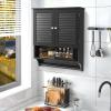 Giantex Wall Mounted Bathroom Cabinet with 2 Louvered Doors, 3-Position Adjustable Shelf, Towel Bar, Over The Toilet Space Saver, Above Toilet Hanging Medicine Cabinet (Espresso)(Black)
