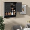 Giantex Wall Mounted Bathroom Cabinet with 2 Louvered Doors, 3-Position Adjustable Shelf, Towel Bar, Over The Toilet Space Saver, Above Toilet Hanging Medicine Cabinet (Espresso)(Black)