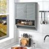 Giantex Wall Mounted Bathroom Cabinet with 2 Louvered Doors, 3-Position Adjustable Shelf, Towel Bar, Over The Toilet Space Saver, Above Toilet Hanging Medicine Cabinet (Espresso)(Grey)