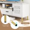 Giantex White TV Stand for TV up to 80″, 71-Inch Modern Entertainment Center with Glass Doors & 2 Storage Drawers, 2 Cable Holes, Faux Marble Top, TV Media Console Cabinet for Living Room Bedroom