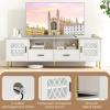 Giantex White TV Stand for TV up to 80″, 71-Inch Modern Entertainment Center with Glass Doors & 2 Storage Drawers, 2 Cable Holes, Faux Marble Top, TV Media Console Cabinet for Living Room Bedroom
