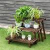 Giantex Wood Plant Stand, Multi Tier Flower Pot Holder Display Shelf for Home Balcony Patio Garden Flower Shop, Outdoor Indoor Ladder Flower Pot Organizer Display Rack (3 Tiers Step Plant Stand)